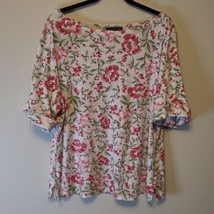 Karen Scott Pink and Green Floral Shirt